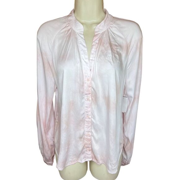 Cloth & Stone Tie Dye Long Raglan Sleeve Banded Collar Button Front Shirt NWT Si - Picture 4 of 8